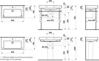 Laufen Waschtisch PRO S 465x850x175 1 Hahnloch mit Überlauf LCC weiß – Bild 2