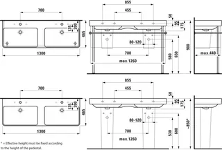 Laufen DWT PRO S 460x1300x175 1 Hahnloch je Becken mit Überlauf weiß – Bild 2