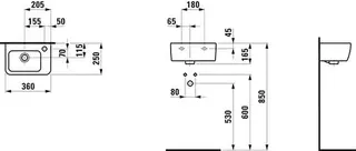 Laufen HWB PRO A 250x360x165 asym. 1 Hahnloch rechts mit Überlauf weiß – Bild 2