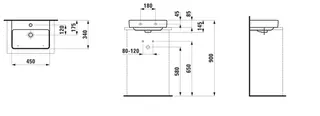 Laufen Aufsatz-HWB PRO S 340x450x145 1 Hahnloch mit Überlauf weiß – Bild 2