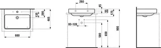 Laufen Aufsatz-Waschtisch PRO S 465x600x175 1 Hahnloch mit Überlauf weiß – Bild 2
