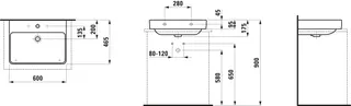 Laufen Aufsatz-Waschtisch PRO S 465x600x175 3 Hahnloch mit Überlauf weiß – Bild 2