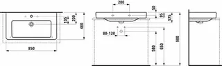 Laufen Aufsatz-Waschtisch PRO S 460x850x175 1 Hahnloch mit Überlauf weiß – Bild 2