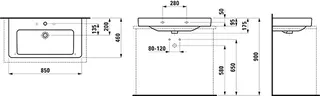 Laufen Aufsatz-Waschtisch PRO S 460x850x175 3 Hahnloch mit Überlauf weiß – Bild 2