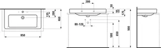 Laufen Aufsatz-Waschtisch PRO S 460x850x175 1 Hahnloch mit Überlauf LCC weiß – Bild 2