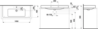 Laufen Aufsatz-Waschtisch PRO S 460x1050x175 1 Hahnloch mit Überlauf weiß – Bild 2