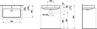 Laufen Aufsatz-Waschtisch PRO S 465x700x175 1 Hahnloch mit Überlauf weiß – Bild 2