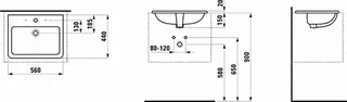 Laufen Einbau-Waschtisch von oben PRO S 440x560x170 1 Hahnloch mit Überlauf weiß – Bild 2