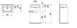 Laufen Aufsatz-HWB PRO A 340x450x145 1 Hahnloch mit Überlauf weiß – Bild 2