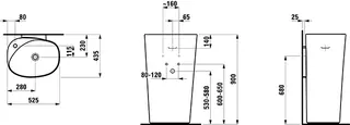 Laufen Waschtisch m. integr. Säule Palomba 435x525x900 ohne Hahnloch ohne Überlauf LCC weiß – Bild 2