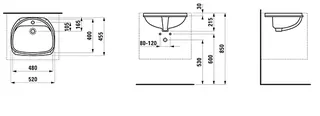 Laufen Einbau-Waschtisch von unten BIJOU 455x520x215 1 Hahnloch mit Überlauf vorne weiß – Bild 2