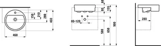Laufen Halbeinbau-Waschtisch LIVING CITY 460x460x155 rund ohne Hahnloch mit Überlauf weiß – Bild 2