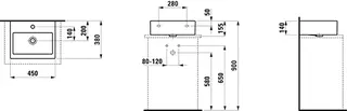 Laufen Aufsatz-HWB LIVING CITY 380x450x155 1 Hahnloch mit Überlauf weiß – Bild 2