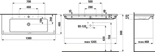 Laufen Waschtisch LIVING SQUARE 480x1300x120 3 Hahnloch mit Überlauf weiß – Bild 2