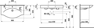 Laufen Waschtisch PALACE 510x900x165 1 Hahnloch mit Überlauf weiß – Bild 2
