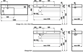 Waschtisch K-LAUFEN 460x1200x150 3 Hlo.Ül. versteckter Abl. Ablg. rechts we – Bild 2
