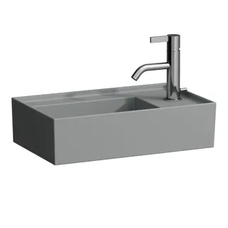 HWB K-LAUFEN 280x460x150 asym. 1 Hahnloch ohne Überlauf m. Arm-bank rechts grau ma.