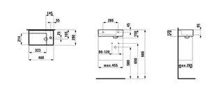 HWB K-LAUFEN 280x460x150 asym. ohne Hahnloch ohne Überlauf m. Arm-bank. rechts we – Bild 2
