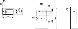 HWB K-LAUFEN 280x460x150 asym. ohne Hahnloch ohne Überlauf m. Arm-bank links grau ma. – Bild 2