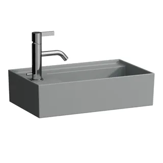 HWB K-LAUFEN 280x460x150 asym. 1 Hahnloch ohne Überlauf m. Arm-bank links grau ma.
