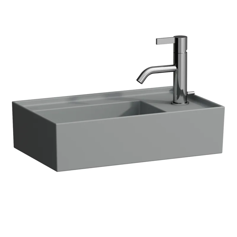 HWB K-LAUFEN 280x460x150 asym. ohne Hahnloch ohne Überlauf m. Arm-bank rechts grau ma.