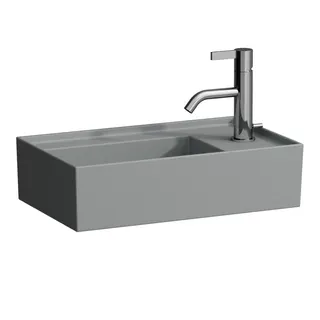HWB K-LAUFEN 280x460x150 asym. ohne Hahnloch ohne Überlauf m. Arm-bank rechts grau ma.