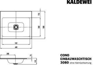 Kaldewei WB CONO EINBAUWASCHTISCH Mod.3080,600 x500mm,alpinweiß matt,PEFF,AD,oÜL – Bild 3