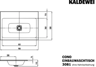 Kaldewei WB CONO EINBAUWASCHTISCH Mod.3081,900 x500mm,alpinweiß,Perl-Effekt,AD,oÜL – Bild 3