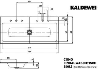 Kaldewei WB CONO EINBAUWASCHTISCH Mod.3082, 1200x500mm,alpwe,PEFF,AD,m. 2x3HL,oÜL – Bild 4