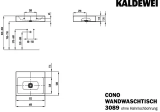 Kaldewei WB CONO WANDWASCHTISCH Mod.3089,600x 500mm,alpinweiß,Perl-Effekt,AD,oÜL – Bild 2