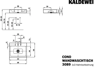 Kaldewei WB CONO WANDWASCHTISCH Mod.3089,600x 500mm,alpinweiß,PEFF,AD,m. 3HL,oÜL – Bild 2