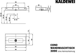 Kaldewei WB CONO WANDWASCHTISCH Mod.3090,900x 500mm,alpinweiß,Perl-Effekt,AD,oÜL – Bild 3