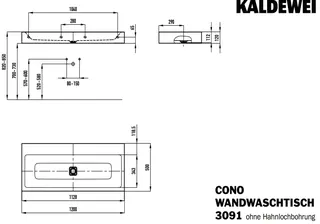 Kaldewei WB CONO WANDWASCHTISCH Mod.3091,1200x 500mm,alpinweiß,Perl-Effekt,AD,oÜL – Bild 3