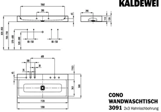 Kaldewei WB CONO WANDWASCHTISCH Mod.3091,1200x 500mm,alpinweiß,PEFF,AD,m. 2x3HL,oÜL – Bild 3