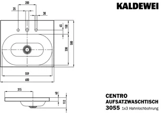 Kaldewei WB CENTRO Mod.3055,600x500mm,alpwe, PEFF,AD,m. 3HL,oÜL – Bild 3