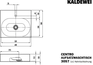 Kaldewei WB CENTRO Mod.3057,600x500mm,alpwe, PEFF,AD,m. 1HL,oÜL – Bild 2