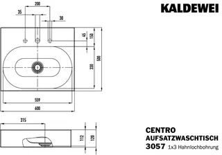 Kaldewei WB CENTRO Mod.3057,600x500mm,alpwe, PEFF,AD,m. 3HL,oÜL – Bild 2