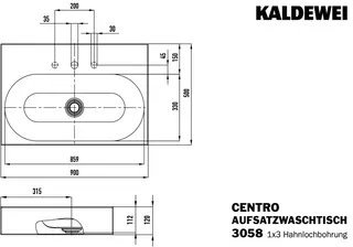 Kaldewei WB CENTRO Mod.3058,900x500mm,alpwe, PEFF,AD,m. 3HL,oÜL – Bild 4