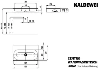 Kaldewei WB CENTRO WANDWASCHTISCH Mod.3062,900 x500mm,alpinweiß,Perl-Effekt,oÜL – Bild 3