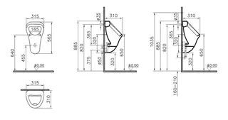 Urinal, Zulauf hinten / Abg. Uni. m. Bef aktiv4YOU / aktiv4YOU 2.0 weiß – Bild 2