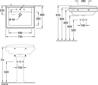 Villeroy & Boch Waschbecken Hommage 750x580mm re-eckig 1HL. m. ÜL. Weiß Alpin cplus – Bild 2