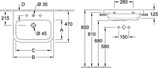 Villeroy & Boch Waschtisch Architectura 600x470mm re-eckig 1HL. m. ÜL Unterseite geschl we Alpin c+ – Bild 5