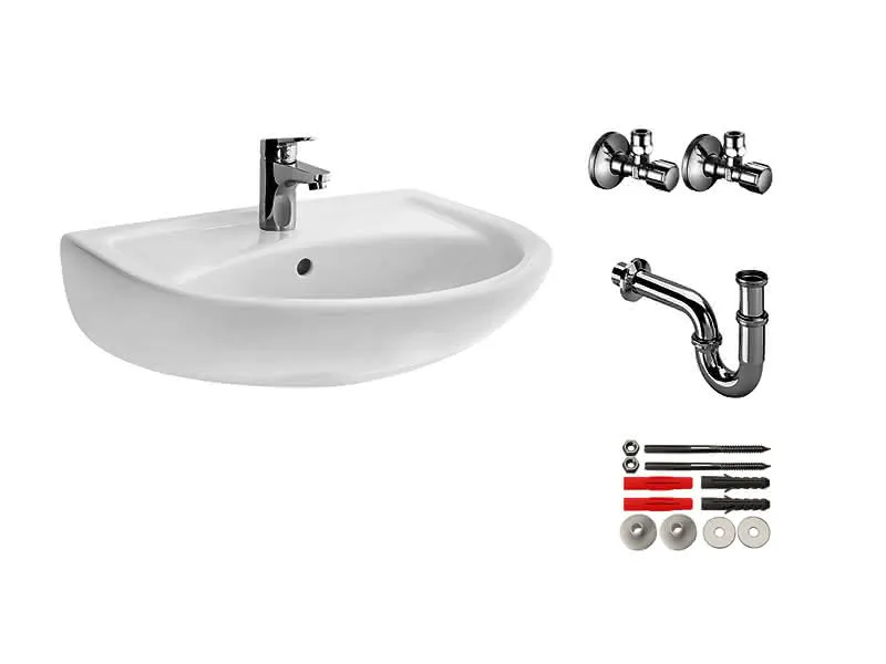 sanibel 1001-QuickSet Waschtisch 500mm mit Waschtisch-ELB, Bef., RS, 2xEV, weiß