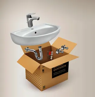 sanibel 1001-QuickBox Waschtisch 600mm mit WT-ELB, Bef., RS, 2xEV, weiß 7501003