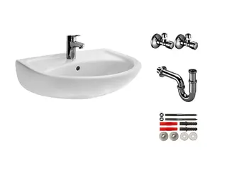 sanibel 1001-QuickBox Waschtisch 600mm mit Waschtisch-ELB, Bef., RS, 2xEV, weiß 7501003 – Bild 2