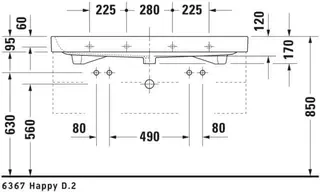 Duravit Möbelwaschtisch Happy D.2 1200 mm m.ÜL, m.HLB, 2 HL, 1 Becken, weiß – Bild 5