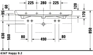 Duravit Möbelwaschtisch Happy D.2 1200 mm m.ÜL, m.HLB, 2HL, 1 Becken, weiß, WG – Bild 5