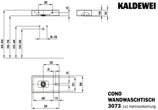 Kaldewei WB CONO Mod.3073,550x300mm,alpwe, links,PEFF,AD,m. 1HL,oÜL – Bild 3