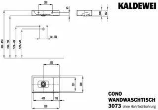 Kaldewei Wandwaschtisch CONO Mod.3073, 550 x 300, links,alpinweiß,Perl-Effekt,AD,oÜL – Bild 3