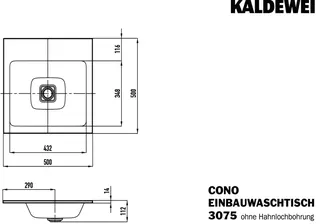 Kaldewei WB CONO EINBAUWASCHTISCH Mod.3075,500 x500mm,alpinweiß matt,PEFF,AD,oÜL – Bild 3